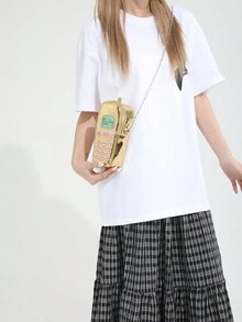 Túi xách nữ mùa hè cổ điển mới, Túi đeo vai điện thoại di động dễ thương bằng kim loại bóng PU thời trang, Túi xách mini cho trẻ em, Túi xách nữ dây thừng mỏng chống nước, Túi nhỏ bề mặt gương, Quà tặng lý tưởng cho lễ hội - Vàng - Xem 5