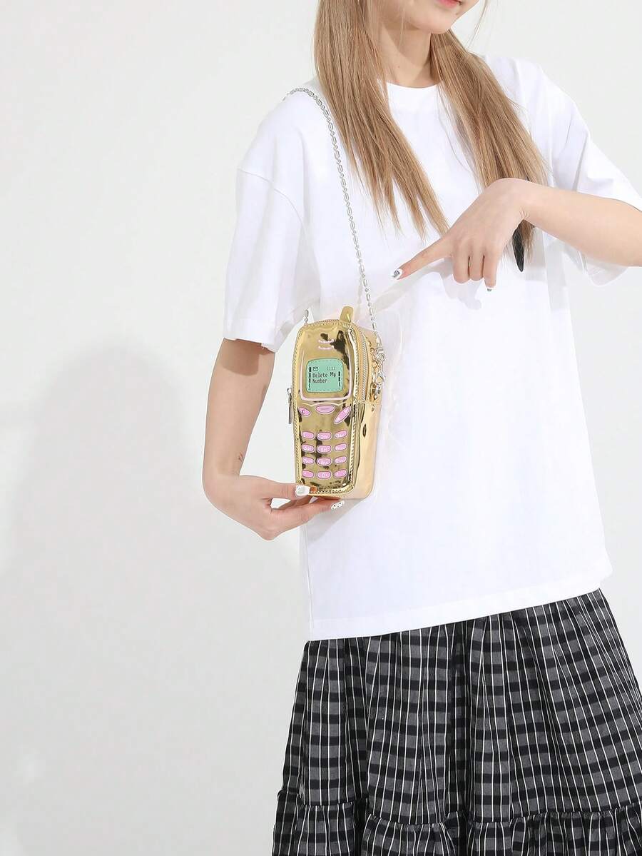 Túi xách nữ mùa hè cổ điển mới, Túi đeo vai điện thoại di động dễ thương bằng kim loại bóng PU thời trang, Túi xách mini cho trẻ em, Túi xách nữ dây thừng mỏng chống nước, Túi nhỏ bề mặt gương, Quà tặng lý tưởng cho lễ hội