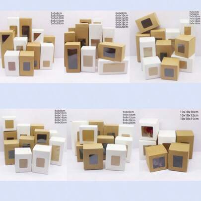 10pcs 5/6/7/8/9cm Multi-Size White/Kraft Paper/Gift Boxes, Wedding Candy Boxes