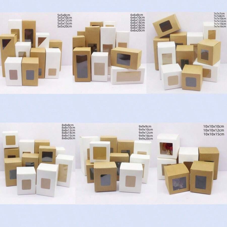 10 piezas de cajas de papel blanco/kraft de 5/6/7/8/9 cm de varios tamaños, cajas de regalo para dulces de boda - Cajas de papel de varios tamaños de 5/6/7/8/9 cm. - Ver 1
