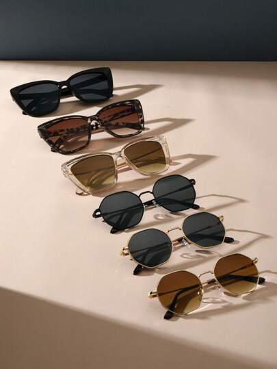 6 حبات نظارات نسائية كلاسيكية مضلَّلة متعددة الألوان بإطار هندسي كلاسيكي ريترو بوهيمي شخصي،للاستخدام الخارجي والعطلات والدراجات والمدرسة، لحياة يومية ، المكتب، الإكسسوارات، عطلة الصيف في الشاطئ والسفر