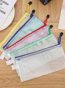 5pcs Mesh Zipper Stationery Storage Bag A4 A5 A6 B5 A3 B4 Document Pouch Mesh Zipper Folder School Office Supplies Back To School - Multicolor - View 2