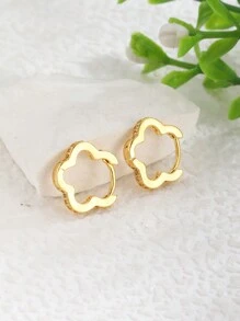 1 par de pendientes elegantes con flores brillantes para niñas, accesorio de estilo callejero de moda, decoración diaria, joyería exquisita - Amarillo Oro - Ver 2