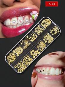 1 Box, DIY Flash Teeth Jewelry Y2k Small Round Rhinestones Hip Hop Style Tooth Decoration Music Festival Body Decoration Stickers - Multicolor - View 19