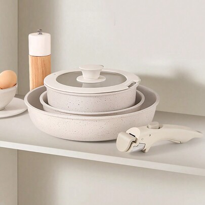 5pcs/Set Detachable Non-Stick Pot And Pan Set With Removable Handles, Stackable RV Cookware, Suitable For Campers, Oven-Friendly, Universal Stove (Gas, Induction, Electric)