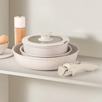 5 delar/set avtagbara non-stick kokkärl inklusive kastruller och stekpannor, stapelbara för camping, ugn, lämpliga för matlagning, bakning, stekning