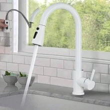Kitchen Sink Taps Mixer With Pull Out Spray 360° Swivel 3 Spray Modes Kitchen Faucet-White - White - View 1
