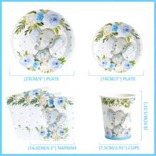 Elefanten Blumen Party Ausstattungsset, 7/9 Zoll Elefanten Geschenktreffen, blaue Elefanten Party Dekoration, Einweg Pappteller, Servietten für Elefanten Party oder Geburtstags Teller, Dessertteller, Weihnachten