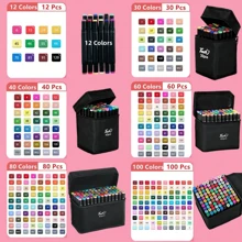 12/30/40/60/80/100/168 couleurs Marqueurs à base d'alcool, marqueurs à pointe double brosse et biseau pour bandes dessinées, croquis, fournitures scolaires d'art, ensemble de marqueurs en gros, pinceaux à aquarelle à base d'alcool pour les étudiants retour à l'école