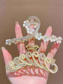 2 Cái/bộ Nữ Tinh Tế Và Đơn Giản Ngọc Trai Và Kim Cương Giả Trang Trí Kích Thước Lớn Kim Loại Vuốt Tóc Kẹp Tiaras - Vàng - Xem 20