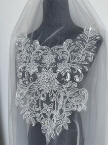 1 Piece Of Exquisite Flower Pattern Embroidery With Lace Applied To Wedding Dresses, Bridal Dresses, Dance Costumes, And Other Unique Additions - White - View 4