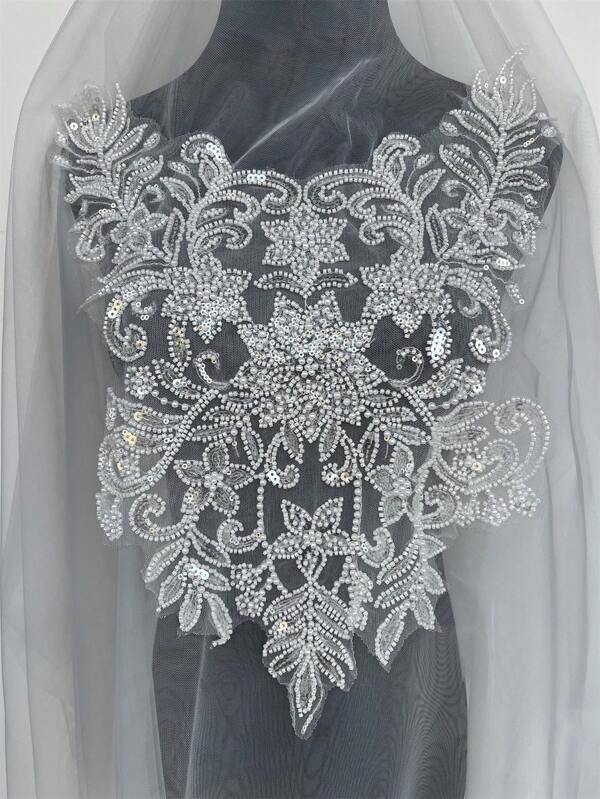 1 قطعة من التطريز المثير للإعجاب بنمط الزهور والترتر المستخدم في فستان الزفاف، فستان العروس، أزياء الرقص، وغيرها من الإضافات الفريدة