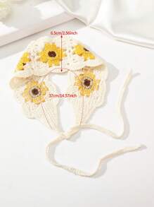 1件花朵镂空针织发带波西米亚风发带头巾发箍吸汗带，适合上学、大学、秋冬季节，是女士度假装扮的优雅围巾，柔软舒适，可作头巾或头饰。 - 米色 - 查看 4