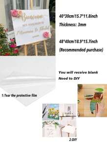 1Pc 48*40cm Blank Transparent Acrylic Board For Party Direction Signs, Suitable For Wedding And Birthday Party Signage - Champagne - View 2