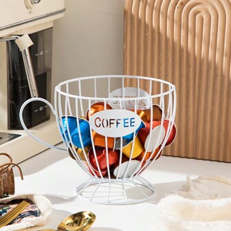 1個白色咖啡膠囊儲物架,適用於零食和糖果,適用於咖啡廳櫃檯,廚房裝飾