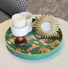 Zosenley Round Decorative Tray Leopard Pattern, Marbling Plastic Tray With Handles, Modern Vanity Tray And Serving Tray For Ottoman, Coffee Table, Kitchen And Bathroom, Size 13 Inch - Multicolor - View 9