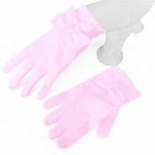 一套蝴蝶结细节蝴蝶结蕾丝手套 - 纯色半透明透气手套，风格优雅，适合新娘女孩！ - 粉色 - 查看 3