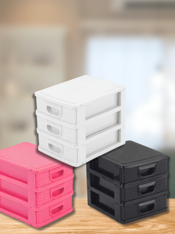 Organizador Rattan Mini Gaveteiro Multiuso Mesa 3 Gavetas Caixa Organizadora