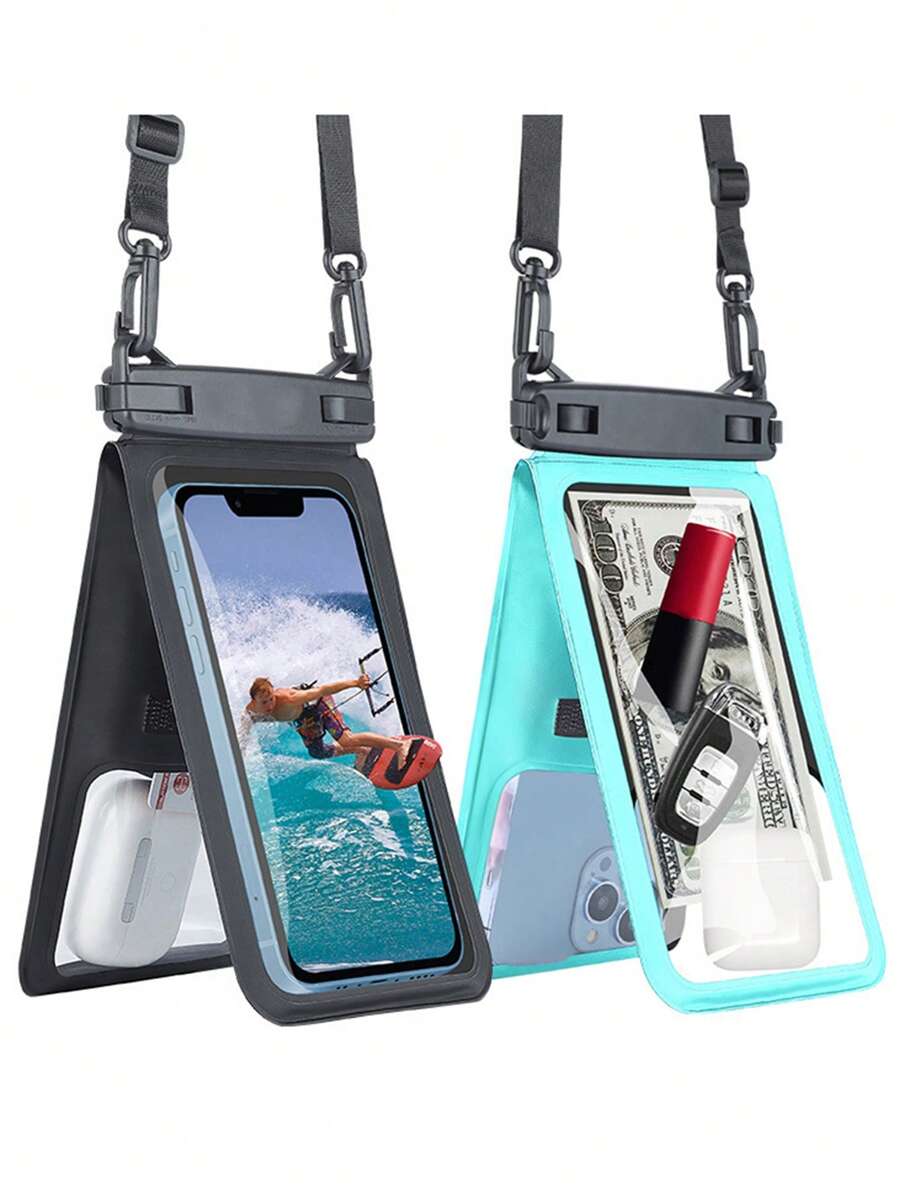 1入IPX8雙容量防水手機袋大型防水手機袋潛水防水袋，配有兩個鎖扣，包括兩個分離袋