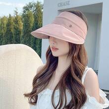 女性遮陽帽，帶有加大邊緣和頂部蓋，適用於旅行，沙灘和戶外活動，具有防紫外線功效，並採用透氣冰絲面料製成