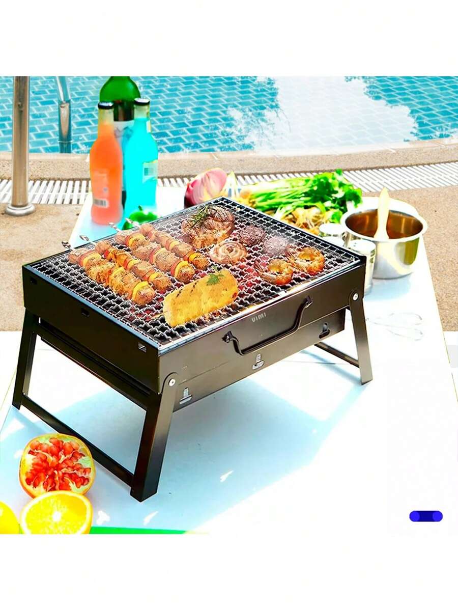 Parrilla De Carbón Portátil Plegable Barbacoa Asador Acero 44 cm