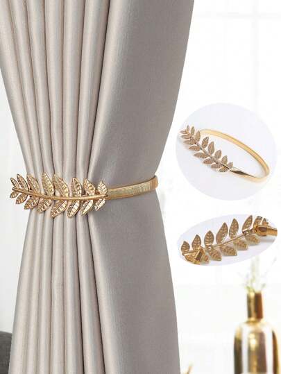 1pc Modern Simple Curtain Buckle Tie With Leaf Design, Adjustable, Cute Metal Spring Creative Tie Rope