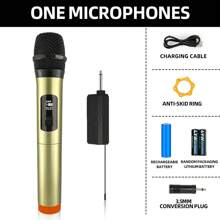 Micrófono inalámbrico universal con amplificador de audio para el hogar, consola de mezcla, transmisión en vivo, micrófono todo en  con capacidad de  a dos. - Dorado - Ver 14