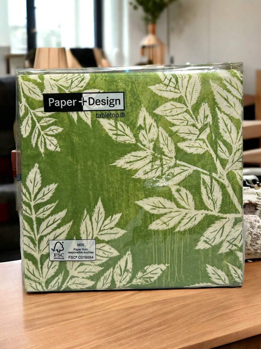 German Premium Napkins For Decoupage Pack Of 20 Napkins - Leaves Green Background - View 1