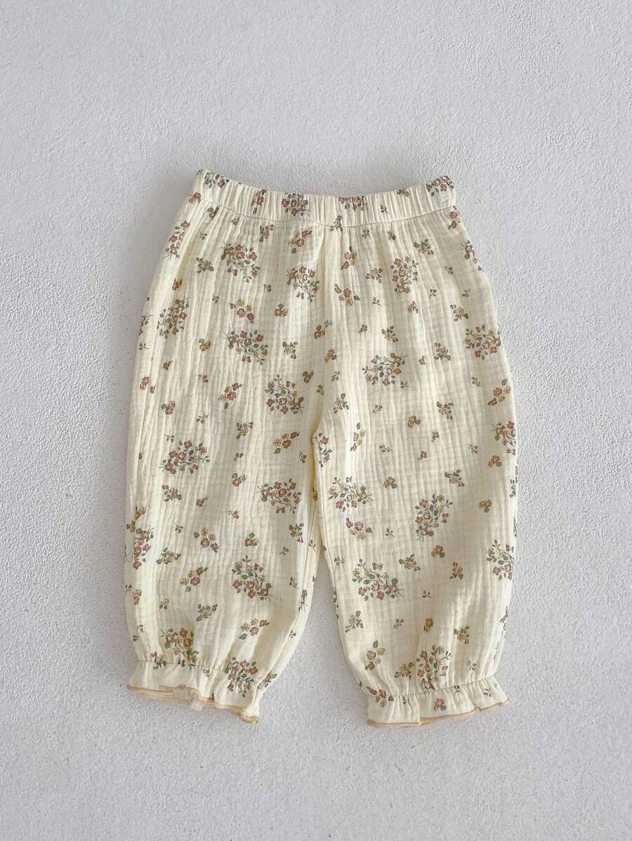 夏季新款嬰兒服裝0-3歲女童時尚多變印花長褲 - 杏色 - 查看 1