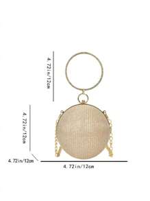 Lightweight Business Casual Rhinestone Decor Bucket Bag, Mini Drawstring Design, Transparent Faux Pearl - Gold - View 9