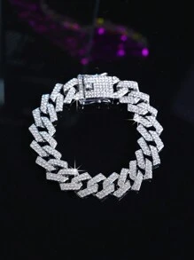 CVNANA 1 件歐美時尚嘻哈鑲鑽嘻哈風格男士饒舌潮流項鍊各種尺寸 - 銀色 - 查看 3