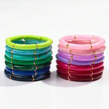 1 Set Of 3 Fashionable Bohemian Style Acrylic Colorful Curved Tubes Stretch Bracelets, Suitable For Women To Wear On Daily Basis - Three Piece Set - View 4