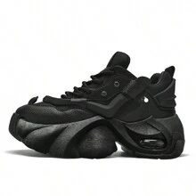 Men's Platform Chunky Shoes New Style 10cm Height Increasing Sneakers, Casual Sports Shoes, Solid Color Fashionable Couples Shoes - Black - View 6