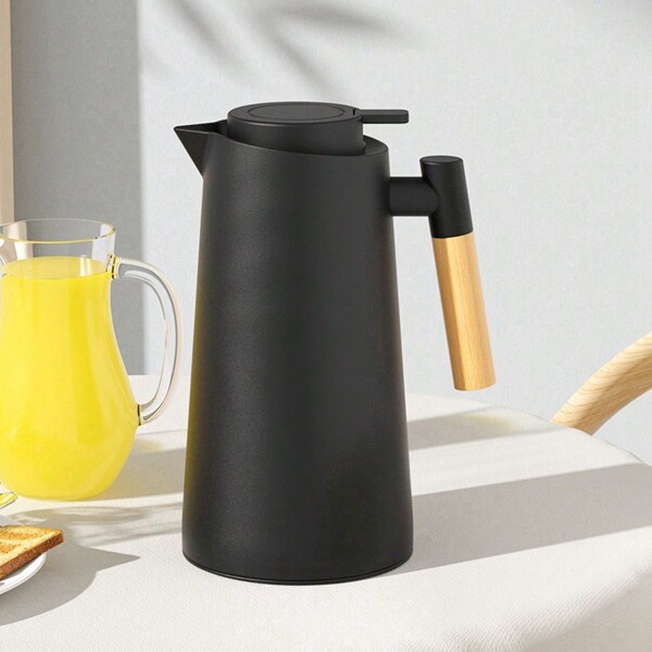 1pc 1000ML/33.8oz Nordic Style Vacuum Bottle With Button, Heat-Resistant Glass Liner, Coffee Pot Back To School