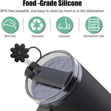 4PCS Personalized Accessories For  Cups,2PCS Initial Letter Charms With 2PCS Flower Straw Covers For  20-40OZ Tumbler With Handle, Silicone Straw Toppers Caps(Black&White)