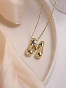 1pc Hip Hop Copper Glossy Balloon Bubble Cute  A-Z,26 English Letter Pendant Thread Needle Box Chain Women's Necklace - Yellow Gold - View 5