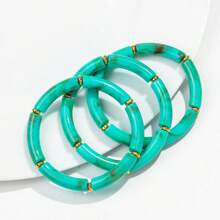 1 Set Of 3 Fashionable Bohemian Style Acrylic Colorful Curved Tubes Stretch Bracelets, Suitable For Women To Wear On Daily Basis - Three Piece Set - View 29