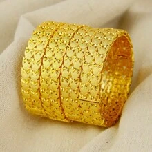 1/2/3/4 pièces Bracelets couleur or de Dubaï pour femmes Bracelets plaqués or 24 carats bijoux à main arabe de mariage - Or jaune - Voir 10