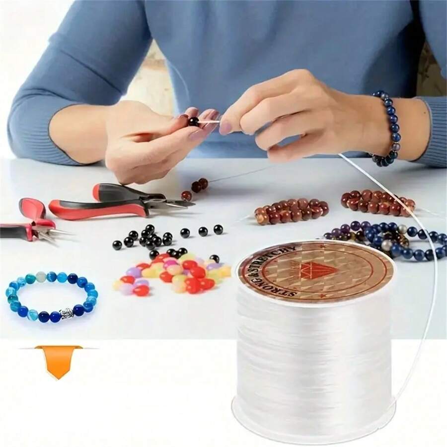 Cordon élastique en cristal - 1/5 de rouleau, 35 m de long, épaisseur de 0,8 mm, idéal pour la confection de bracelets et de colliers, la création de bijoux et les fêtes d'été, l'école - Multicolore - Voir 1