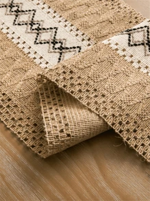 Mantel largo de tela estilo americano de casa de campo con borlas y encaje, tejido bohemio y de ganchillo nórdico para reuniones campestres y decoración de mesa.