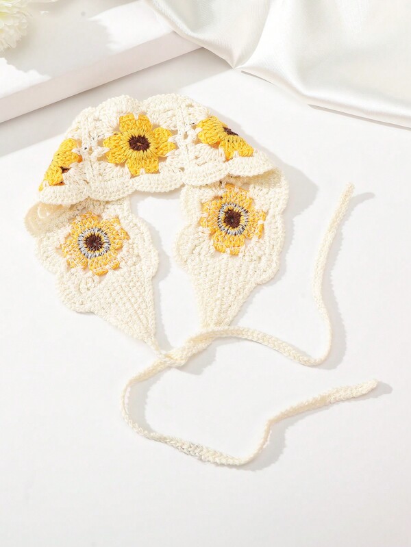 1pc Flower Hollow Out Knitted Headband Boho Hair Band Turban Headband Sweatband