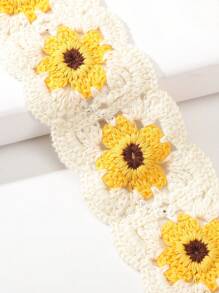 1件花朵镂空针织发带波西米亚风发带头巾发箍吸汗带，适合上学、大学、秋冬季节，是女士度假装扮的优雅围巾，柔软舒适，可作头巾或头饰。 - 米色 - 查看 3