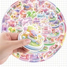 50入組不重複的縮微風景塗鴉貼紙，防水PVC材質，可重複使用的黏合劑，拆卸後不留殘留，完美裝飾日誌、筆電、手機、冰箱、水瓶、滑板、行李箱 - 彩色 - 查看 3