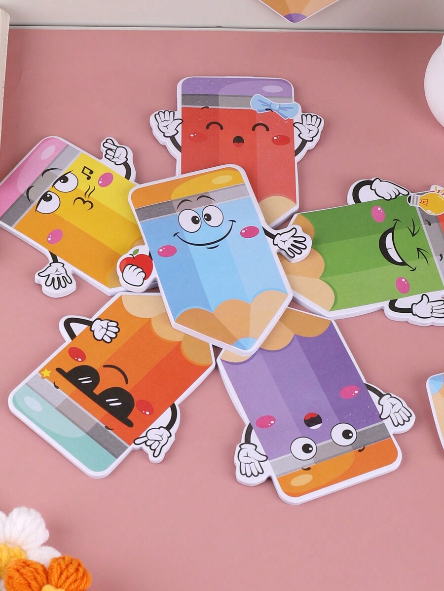 6pcs Pencil Sticky Notes , Cute Self Sticky Notepads , Funny Sticky