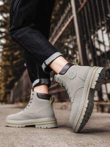 夏季透氣黑色男士工作靴彈力登山鞋春秋戶外徒步鞋 - 灰色 - 查看 2