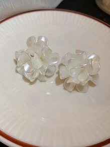 1pair French-Style White Luxury Wedding Bridal Flower Design Earrings For Daily Use. Valentine's Day Accessories,Summer,Jewellery - White - View 2