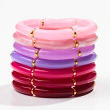 1 Set Of 3 Fashionable Bohemian Style Acrylic Colorful Curved Tubes Stretch Bracelets, Suitable For Women To Wear On Daily Basis - Three Piece Set - View 5
