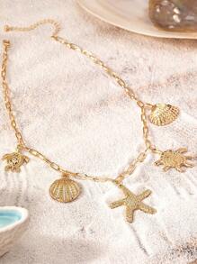One Shell, Starfish, Seashell, And Turtle Pendant, European And American Ocean Vacation Style Women Necklace.