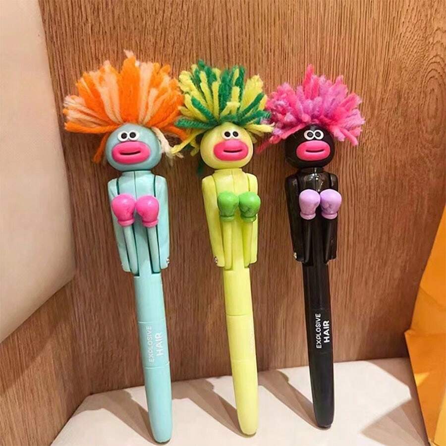 1pc Punching Man Hair Pen, Creative Stress-Reliever Pen, Office Toy, Cartoon Ballpoint Pen, Highly Attractive Neutral Pen For Students, Cute Gift.