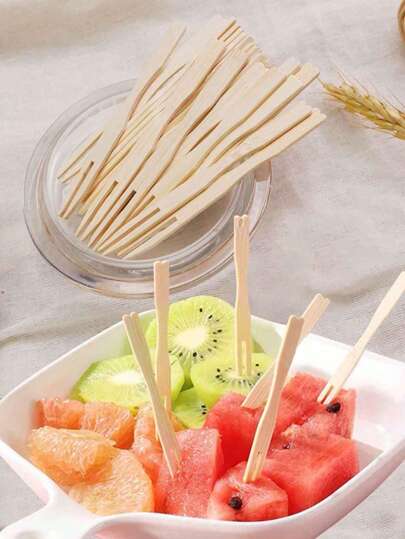 500/200/100/80/50/30pcs+/-2pcs Bamboo Fruit Forks, 8.8cm Mini Appetizer/Dessert Picks For Party, Picnic, Wedding, Assorted Sizes Available,Kitchen,Christmas Gift,School Supplies